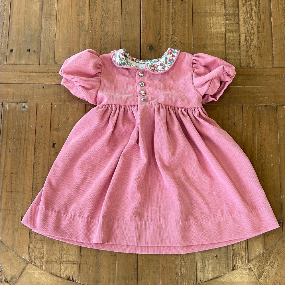 James & Lottie pink puff sleeve floral Peter Pan collar dress 3T